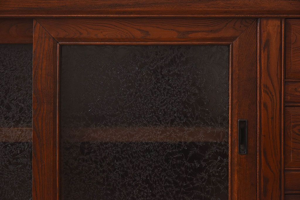 アンティーク家具　和製アンティーク　前面欅材　結霜ガラス入り!サイドボード(収納箪笥、収納棚、ローボード)