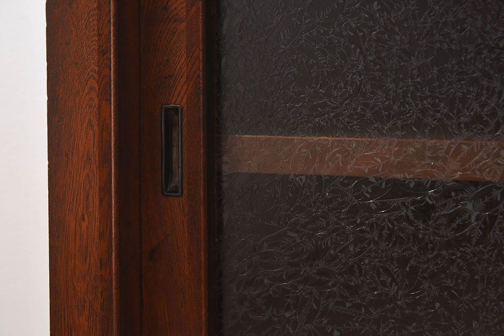 アンティーク家具　和製アンティーク　前面欅材　結霜ガラス入り!サイドボード(収納箪笥、収納棚、ローボード)