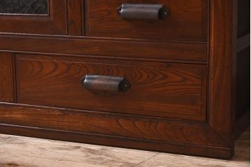 アンティーク家具　和製アンティーク　前面欅材　結霜ガラス入り!サイドボード(収納箪笥、収納棚、ローボード)