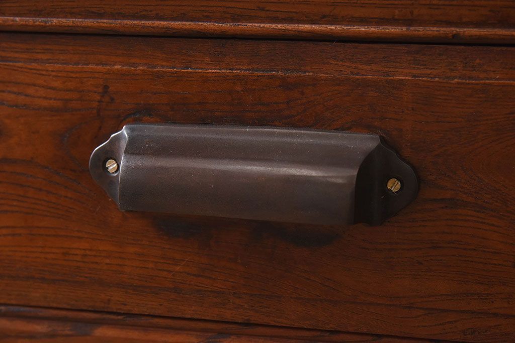 アンティーク家具　和製アンティーク　前面欅材　結霜ガラス入り!サイドボード(収納箪笥、収納棚、ローボード)