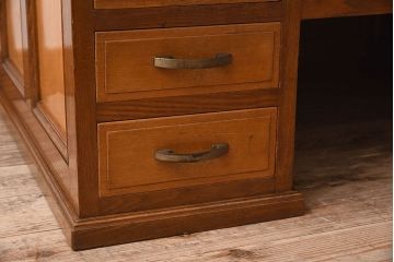 アンティーク家具　高級品　タモ材製の上質な両袖机(文机、在宅ワーク、在宅用デスク、作業台)