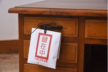 アンティーク家具　高級品　タモ材製の上質な両袖机(文机、在宅ワーク、在宅用デスク、作業台)