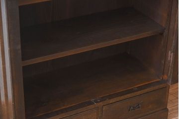 アンティーク家具　大正ロマン　気泡ガラス入り!古いナラ材製の本箱(収納棚、飾り棚、食器棚、ブックケース)