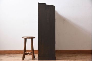 アンティーク家具　大正ロマン　気泡ガラス入り!古いナラ材製の本箱(収納棚、飾り棚、食器棚、ブックケース)