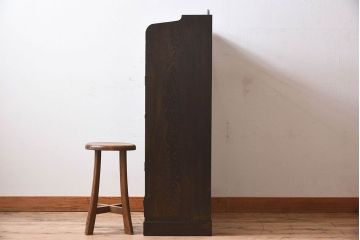 アンティーク家具　大正ロマン　気泡ガラス入り!古いナラ材製の本箱(収納棚、飾り棚、食器棚、ブックケース)