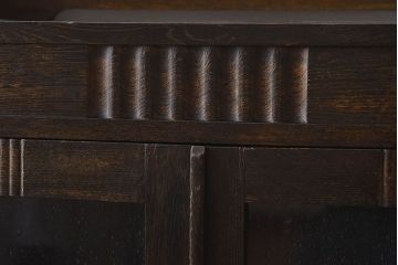 アンティーク家具　大正ロマン　気泡ガラス入り!古いナラ材製の本箱(収納棚、飾り棚、食器棚、ブックケース)
