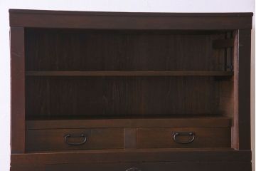 アンティーク家具　古民具・骨董　横桟引き戸　和の趣溢れる美濃帳場箪笥(収納箪笥、収納棚)