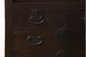 アンティーク家具　古民具・骨董　横桟引き戸　和の趣溢れる美濃帳場箪笥(収納箪笥、収納棚)