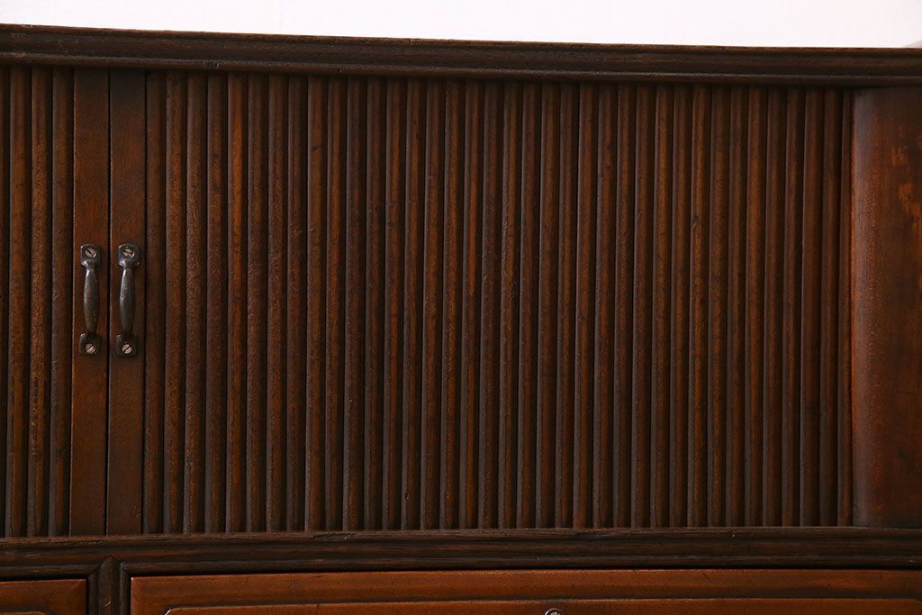 アンティーク家具　古民具・骨董　珍しいシャッター扉(蛇腹扉)式の置き床(収納棚、ローボード)