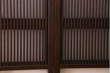 古民具・骨董　すりガラス・クリアガラス入り　古い木のアンティーク格子戸4枚セット