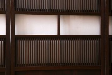 古民具・骨董　すりガラス・クリアガラス入り　古い木のアンティーク格子戸4枚セット