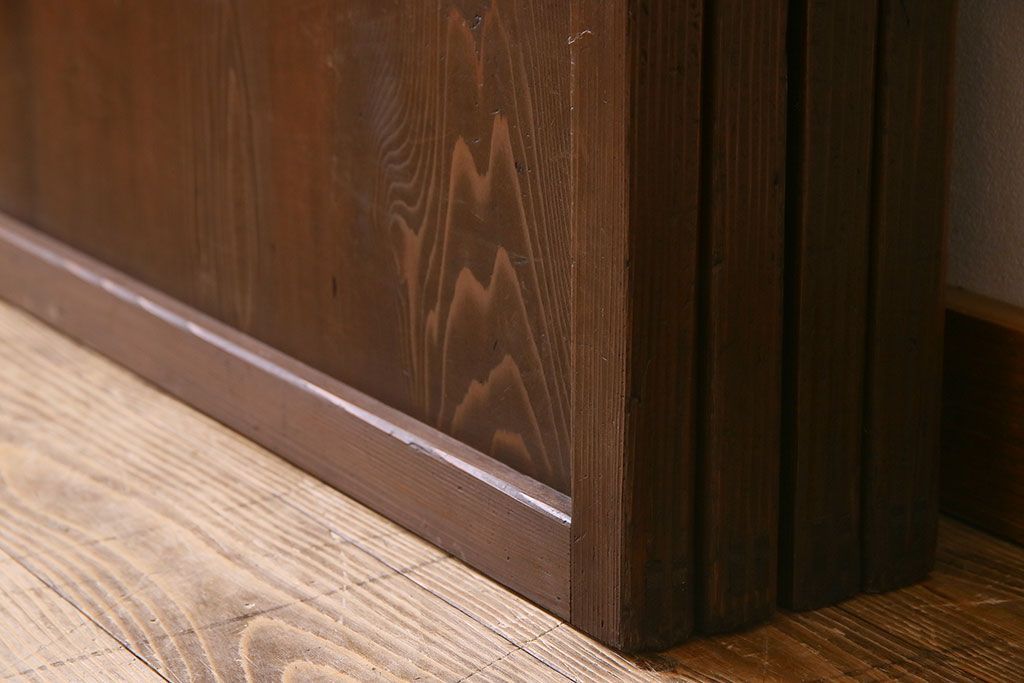 古民具・骨董　すりガラス・クリアガラス入り　古い木のアンティーク格子戸4枚セット