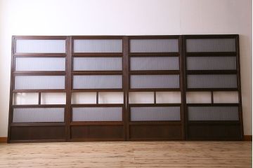 古民具・骨董　すりガラス・クリアガラス入り　古い木のアンティーク格子戸4枚セット