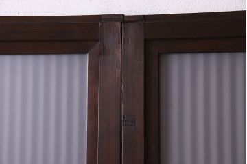 古民具・骨董　すりガラス・クリアガラス入り　古い木のアンティーク格子戸4枚セット
