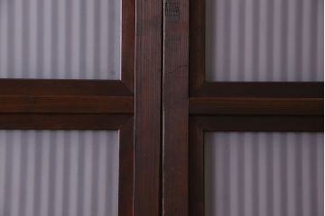 古民具・骨董　すりガラス・クリアガラス入り　古い木のアンティーク格子戸4枚セット