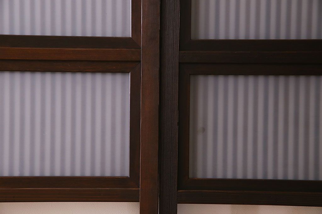 古民具・骨董　すりガラス・クリアガラス入り　古い木のアンティーク格子戸4枚セット