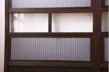 古民具・骨董　すりガラス・クリアガラス入り　古い木のアンティーク格子戸4枚セット