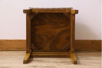 レトロ家具　昭和レトロ　古いナラ材のクッションスツール(椅子、チェア、角スツール)(1)