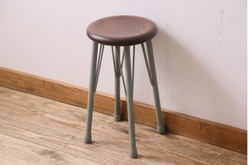 アンティーク雑貨　ラフジュ工房オリジナル　アンティークペイントがお洒落な丸スツール(椅子、チェア、丸イス)(1)