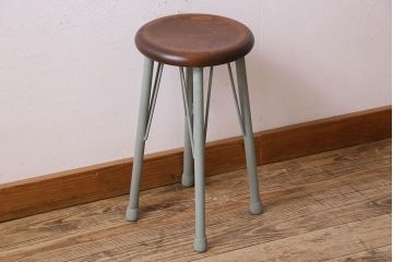 アンティーク雑貨　ラフジュ工房オリジナル　アンティークペイントがお洒落な丸スツール(椅子、チェア、丸イス)(1)