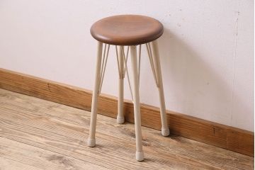 ラフジュ工房オリジナル　アンティークペイントがお洒落な丸スツール(椅子、チェア、丸イス)(2)