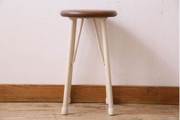 ラフジュ工房オリジナル　アンティークペイントがお洒落な丸スツール(椅子、チェア、丸イス)(2)
