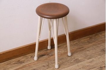 ラフジュ工房オリジナル　アンティークペイントがお洒落な丸スツール(椅子、チェア、丸イス)(2)