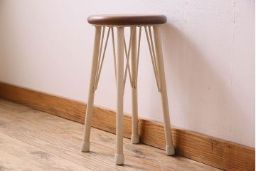 ラフジュ工房オリジナル　アンティークペイントがお洒落な丸スツール(椅子、チェア、丸イス)(2)