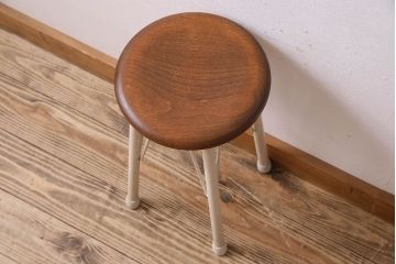 ラフジュ工房オリジナル　アンティークペイントがお洒落な丸スツール(椅子、チェア、丸イス)(2)