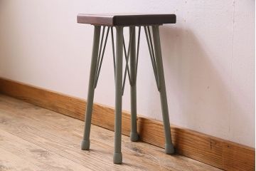 ラフジュ工房オリジナル　アンティークペイントがお洒落な角スツール(椅子、チェア、イス)(1)
