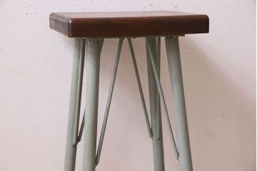 ラフジュ工房オリジナル　アンティークペイントがお洒落な角スツール(椅子、チェア、イス)(1)