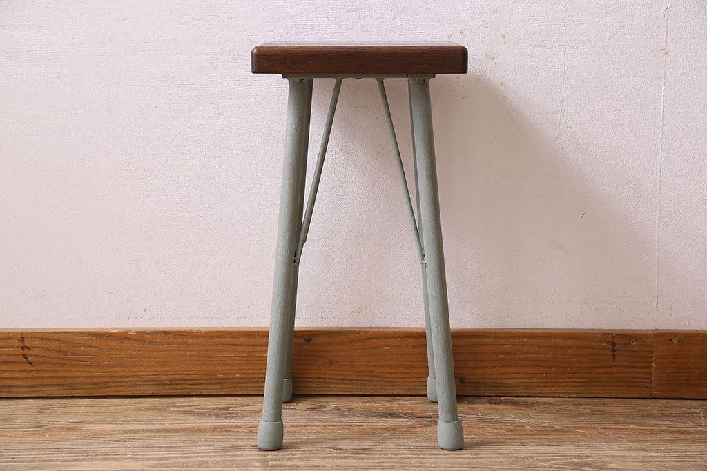 ラフジュ工房オリジナル　アンティークペイントがお洒落な角スツール(椅子、チェア、イス)(1)
