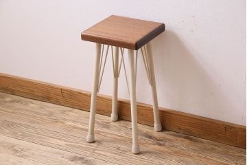 ラフジュ工房オリジナル　アンティークペイントがお洒落な角スツール(椅子、チェア、イス)(2)
