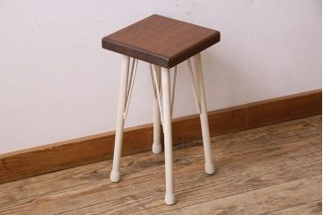 ラフジュ工房オリジナル　アンティークペイントがお洒落な角スツール(椅子、チェア、イス)(2)