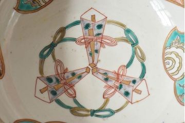 古民具・骨董　幕末明治期!金彩色絵　染付盃洗(1)