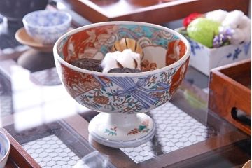 古民具・骨董　幕末明治期!金彩色絵　染付盃洗(2)