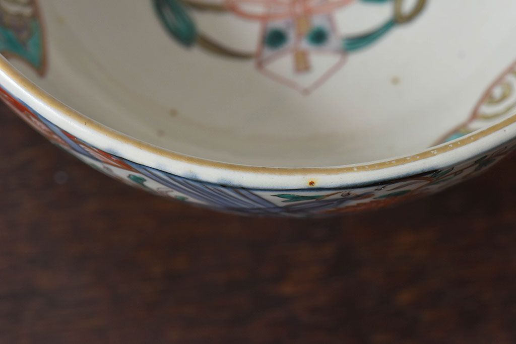 古民具・骨董　幕末明治期!金彩色絵　染付盃洗(2)
