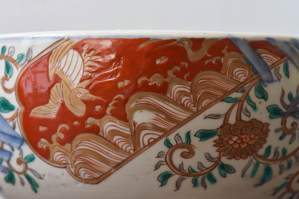 古民具・骨董　幕末明治期!金彩色絵　染付盃洗(2)