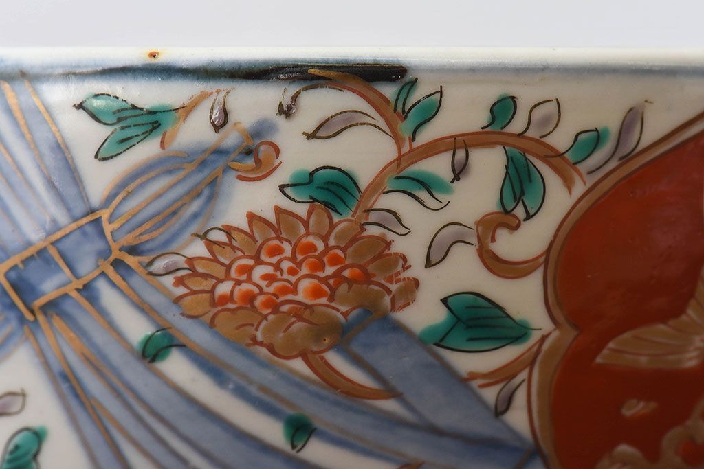 古民具・骨董　幕末明治期!金彩色絵　染付盃洗(2)