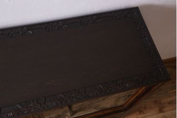 中古　伝統工芸　軽井沢彫りを施した華やかな茶箪笥(茶棚、収納棚)