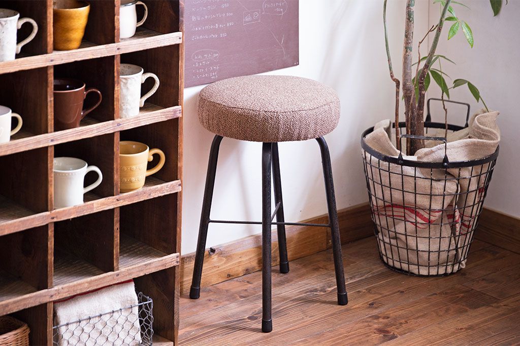 レトロ家具 昭和レトロ クッション座面丸スツール(椅子、チェア、丸イス)(1)