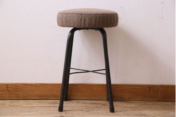 レトロ家具　昭和レトロ　クッション座面丸スツール(椅子、チェア、丸イス)(2)