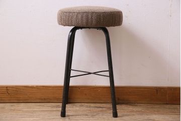 レトロ家具　昭和レトロ　クッション座面丸スツール(椅子、チェア、丸イス)(2)