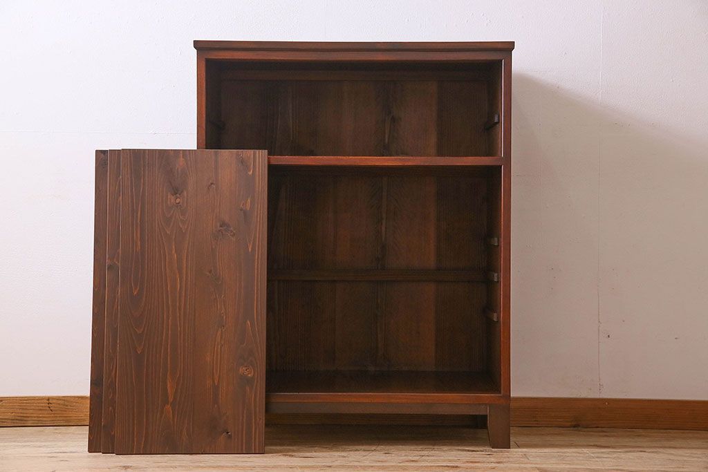 アンティーク家具　モールガラス引き戸　前面欅材　和製アンティークの収納棚(戸棚、本箱、ブックケース)