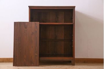 アンティーク家具　モールガラス引き戸　前面欅材　和製アンティークの収納棚(戸棚、本箱、ブックケース)