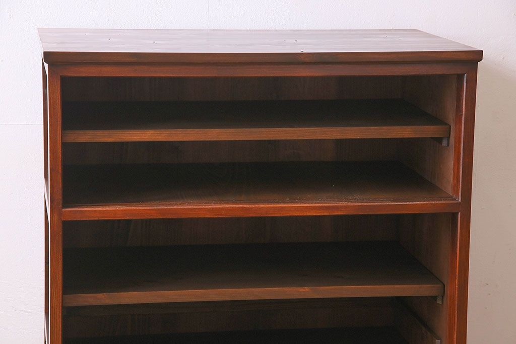 アンティーク家具　モールガラス引き戸　前面欅材　和製アンティークの収納棚(戸棚、本箱、ブックケース)