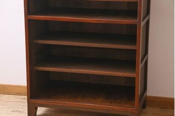 アンティーク家具　モールガラス引き戸　前面欅材　和製アンティークの収納棚(戸棚、本箱、ブックケース)