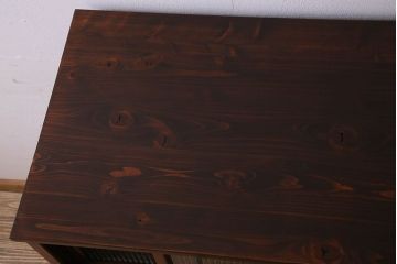 アンティーク家具　モールガラス引き戸　前面欅材　和製アンティークの収納棚(戸棚、本箱、ブックケース)