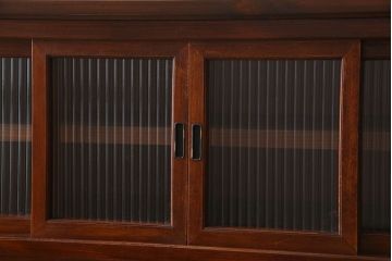 アンティーク家具　モールガラス引き戸　前面欅材　和製アンティークの収納棚(戸棚、本箱、ブックケース)