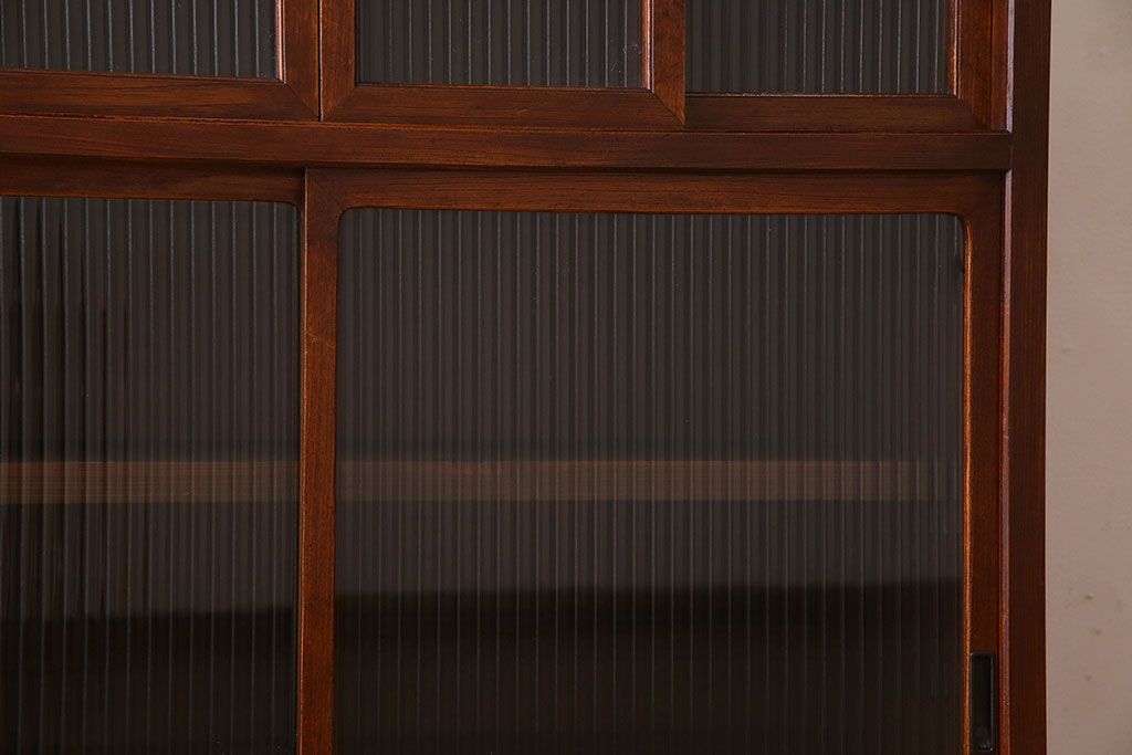 アンティーク家具　モールガラス引き戸　前面欅材　和製アンティークの収納棚(戸棚、本箱、ブックケース)